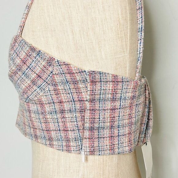 NEW Zara Tweed Boucle Knit Corset Crop Top Bralette Pink & Blue Metallic Medium - Picture 5 of 16